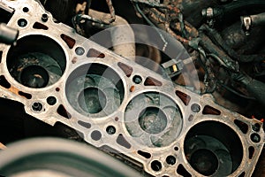 Pistons and cylinder head of engine block vehicle