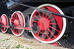 Pistons and driving wheel of the  steam locomotive