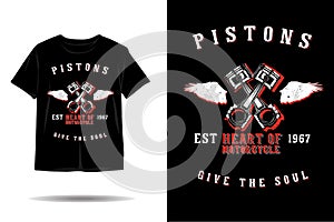 Pistons heart of motorcycle silhouette t shirt design