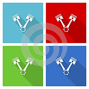 Pistons icon set, vector illustration in eps 10, web buttons in 4 colors options