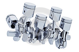 Pistons V8 engine chrome plated isolated