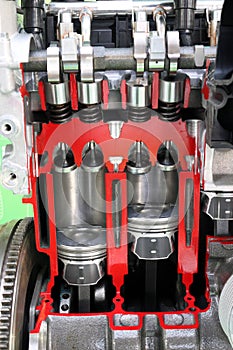 Pistons and valves car engine