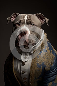 Pit bull in historical costume