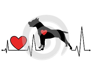 Pit Bull silhouette heartbeat line vector illustration