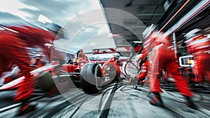 Pit Stop Anticipation: Crew Awaits the F1 Racing Car