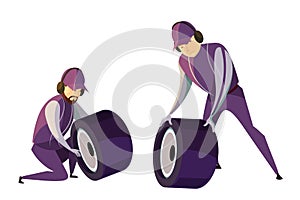 Pit stop crew members flat vector illustration