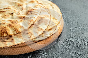 pita Arab Bread. Flatbreads. Food recipe background. Close up