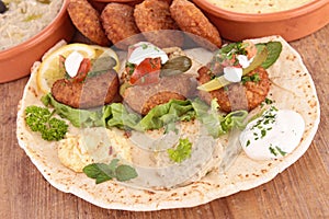 Pita bread with falafel and hummus