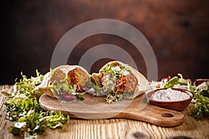 Pita bread filled with falafel