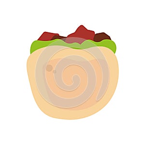 Pita pocket with meat filling. Vector