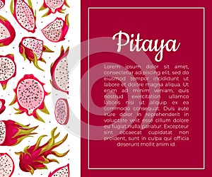 Pitaya or Dragon Fruit Banner Design with Tropical Plant Vector Template photo