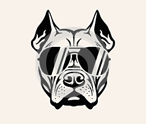 Pitbull dog head. Bulldog. Cool Pit bull Black Sunglases. Dude photo