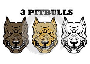 Pitbull Dog Head Line Art Set