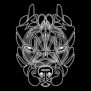 Pitbull. Dog head, totemic animal. A talisman, a predator tattoo, a dangerous dog. Printing on clothes, fabrics. Design element, e