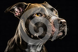 Pitbull dog portrait on black background. Neural network AI generated