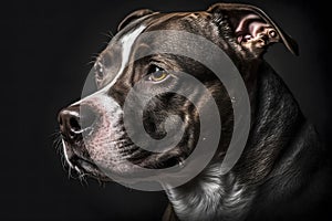 Pitbull dog portrait on black background. Neural network AI generated