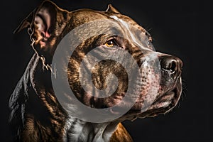 Pitbull dog portrait on black background. Neural network AI generated