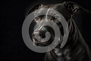 Pitbull dog portrait on black background. Neural network AI generated