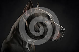 Pitbull dog portrait on black background. Neural network AI generated