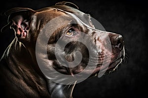 Pitbull dog portrait on black background. Neural network AI generated