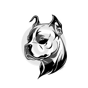 Pitbull head, dog simple vector black image on white background. Silhouette svg vector illustration animal, laser cutting cnc.