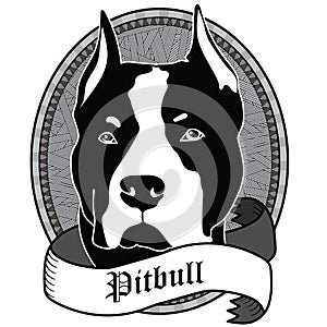 Pitbull Portrait. Isolated Vector dog Illustration