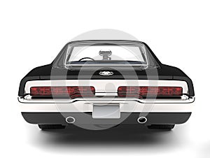 Pitch black American vintage muscle car - back view closeup shot