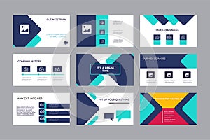 Pitch deck presentation design template. Geometric abstract shapes composition. People paying for purchases with credit