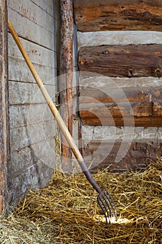 Pitch Fork in Hay in Horse Stall