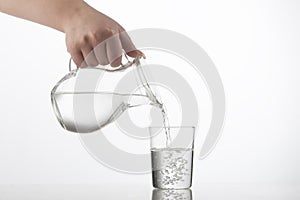 Pitcher and glass cup with water