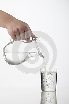 Pitcher and glass cup with water