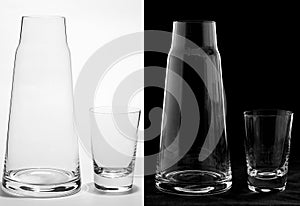 Pitcher and Glass on White and Black