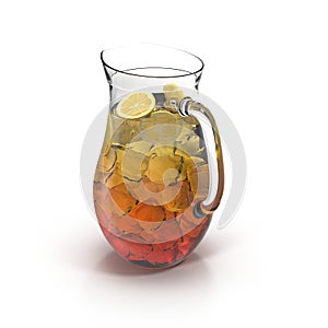 Pitcher of lemon ice tea isolated on white. 3D illustration