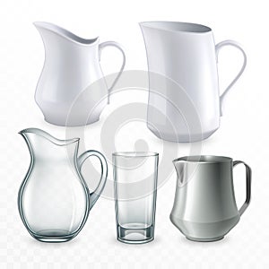 pitcher milk white drink set realistic vector