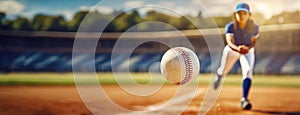 Pitcher in motion, baseball in flight towards the batter. The focus is on the ball, anticipation high. The pitcher& x27;s