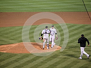 Pitcher Shaun Marcum shakes hand with catcher