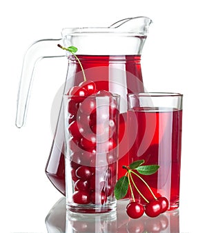 Pitcher and two glasses with cherries photo