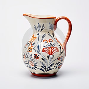 Earthenware Jug With Orange And Blue Pattern photo