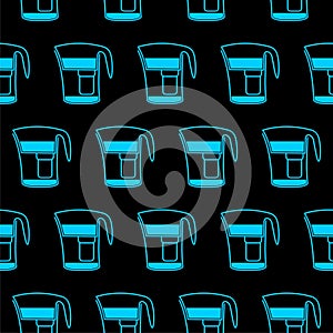Pitcher water filter seamless pattern isolated on black background