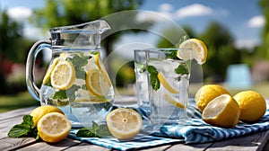 A pitcher of water with lemon slices. Generative AI