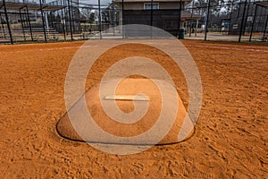 Pitchers mound at a baseball field closeup