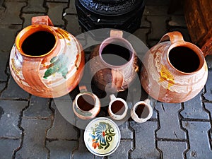 Pitchers of old pottery - peasant household objects