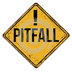 Pitfall vintage rusty metal sign