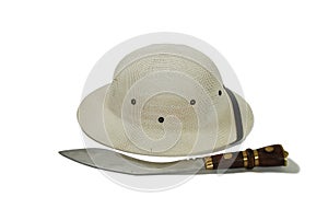 Pith Helmet and hunting knife photo