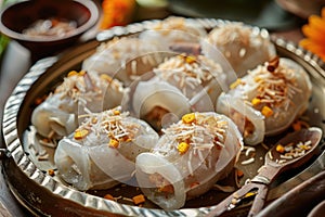 Pitha, Traditional Bangladesh Rice Cakes made with Rice Flour, Coconut