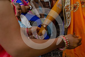 Pithi/haldi ceremony turmeric colouring