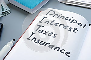 PITI principal, interest, taxes and insurance written by hand photo