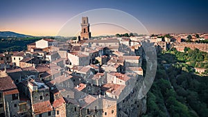 Pitigliano - ancient medieval town in Italy (Tuscany) during sunset