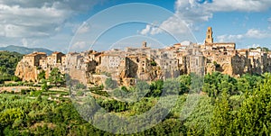 Panoramic sight of Pitigliano in a sunny summer afternoon. Province of Grosseto, Tuscany, Italy.