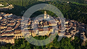 Pitigliano, Tuscany, aerial view of the medieval town at sunset, osseto, Italy